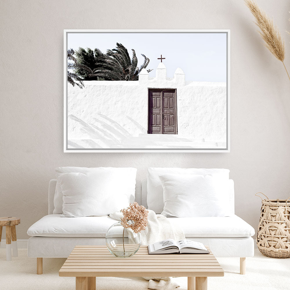 Shop White Spanish Church Photo Canvas Print a photography framed stretched canvas print from The Print Emporium wall artwork collection - Buy Australian made prints for the home and your interior decor space, TPE-1242-CA-35X46-NF