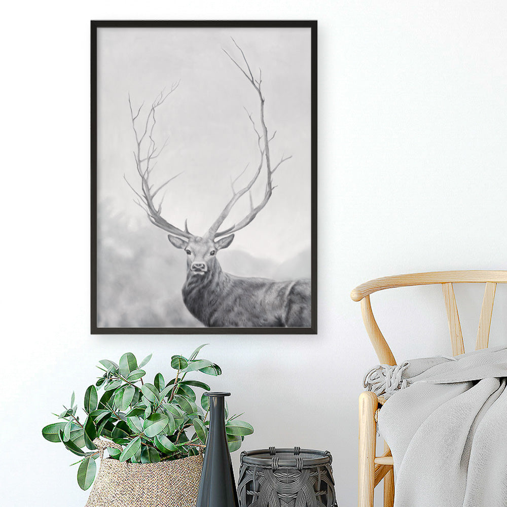 Shop Winter Elk Art Print a Nordic style winter deer themed painted wall art print from The Print Emporium wall artwork collection - Buy Australian made fine art painting style poster and framed prints for the home and your interior decor room, TPE-189-AP