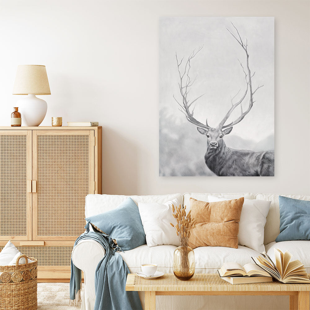 Shop Winter Elk Canvas Print a Hamptons style themed painted framed canvas wall art print from The Print Emporium artwork collection - Buy Australian made fine art painting style stretched canvas prints for the home and your interior decor space, TPE-189-CA-35X46-NF