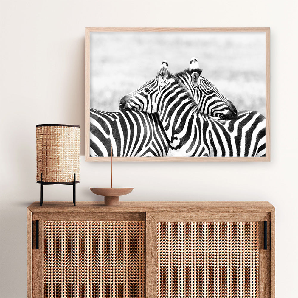 Shop Zebra Hug Photo Art Print a photography wall art print from The Print Emporium wall artwork collection - Buy Australian made fine art poster and framed prints for the home and your interior decor room, TPE-876-AP