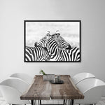 Shop Zebra Hug Photo Canvas Print a photography framed stretched canvas print from The Print Emporium wall artwork collection - Buy Australian made prints for the home and your interior decor space, TPE-876-CA-35X46-NF