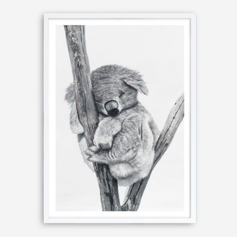 Shop Sleeping Koala Art Print abstract painted design wall artwork prints by The Print Emporium buy Australian made fine art poster and framed canvas wall decor prints for the home and add some interior inspiration for your bedroom living room dining room or home office, TPE-353-AP