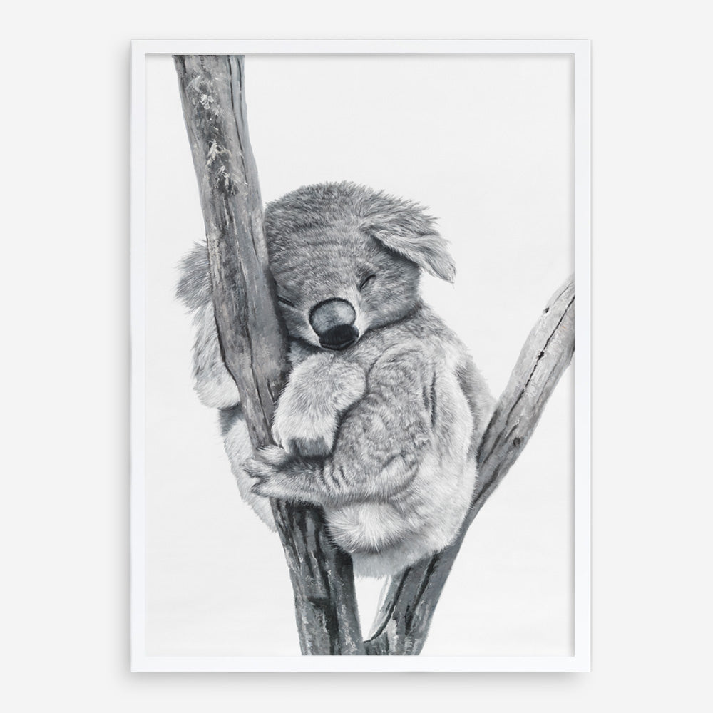 Shop Sleeping Koala Art Print abstract painted design wall artwork prints by The Print Emporium buy Australian made fine art poster and framed canvas wall decor prints for the home and add some interior inspiration for your bedroom living room dining room or home office, TPE-353-AP