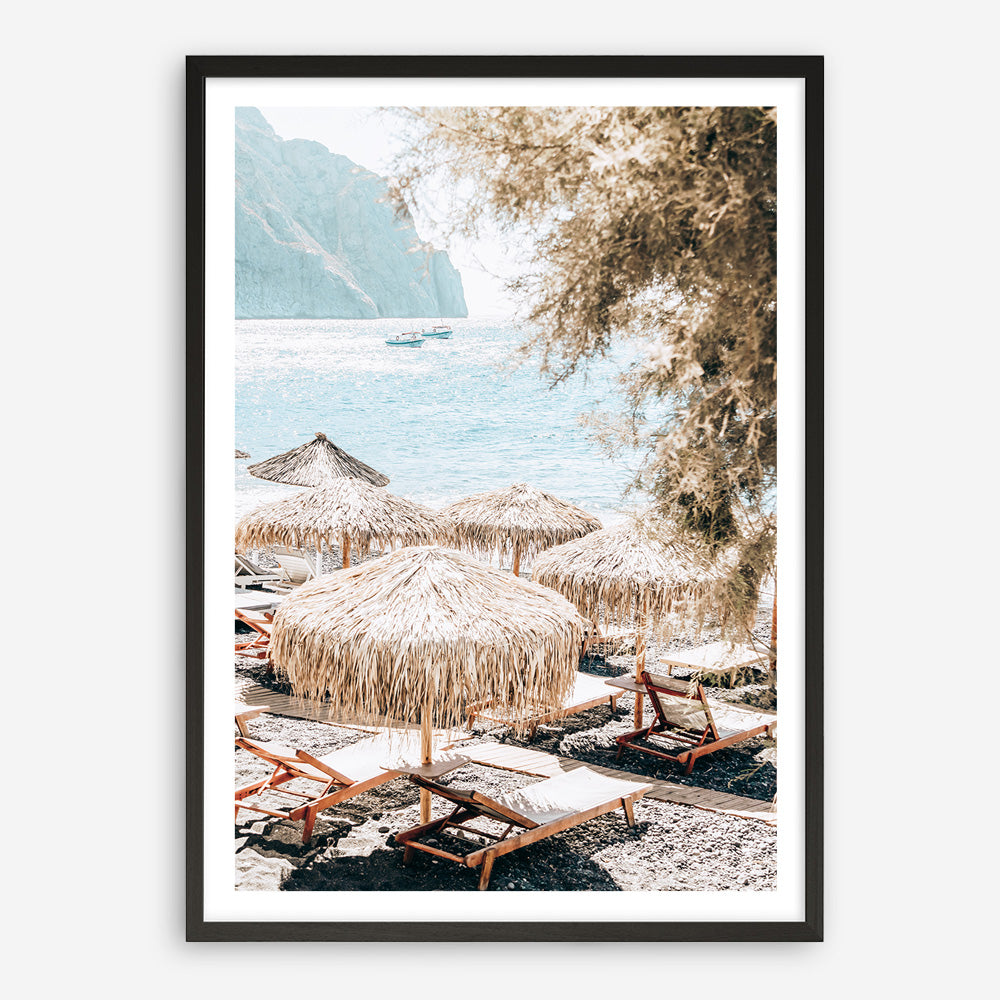 Santorini Beach Parasols Photo Art Print