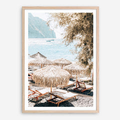 Santorini Beach Parasols Photo Art Print