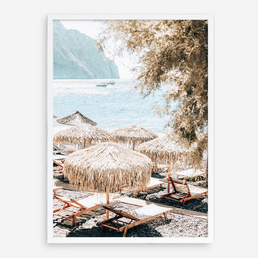 Santorini Beach Parasols Photo Art Print