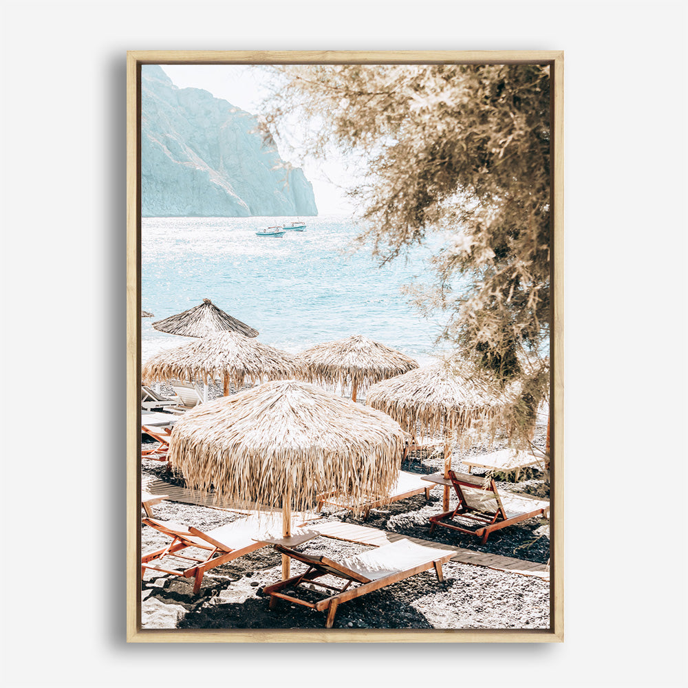 Santorini Beach Parasols Photo Canvas Print