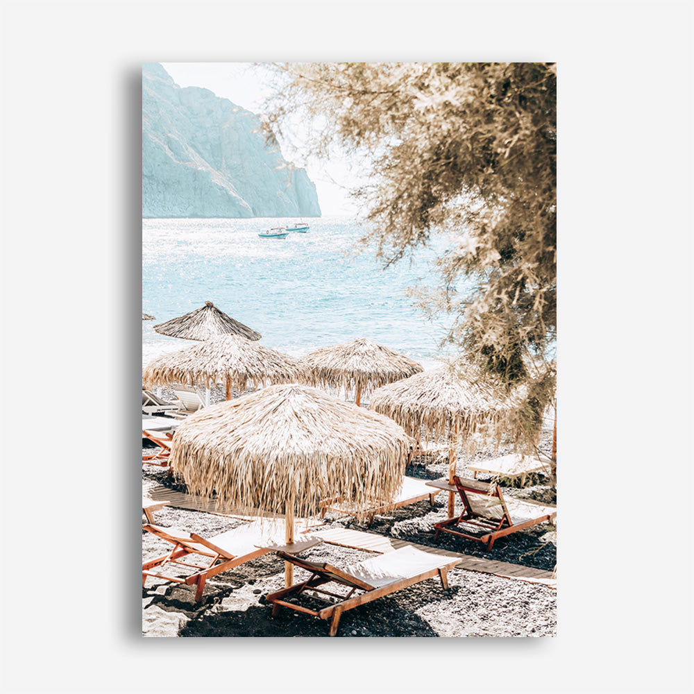 Santorini Beach Parasols Photo Canvas Print