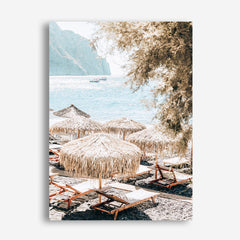 Santorini Beach Parasols Photo Canvas Wall Art Print