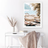 Santorini Beach Parasols Photo Art Print