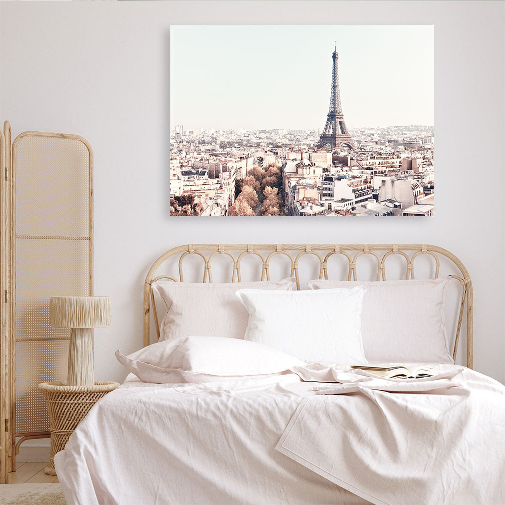 Shop Paris Skyline Photo Canvas Print an Eiffel Tower France themed photography framed stretched canvas print from The Print Emporium wall artwork collection - Buy Australian made prints for the home and your interior decor space, TPE-297-CA-35X46-NF