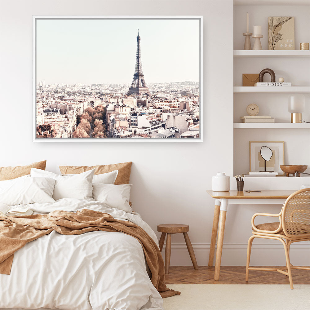 Shop Paris Skyline Photo Canvas Print an Eiffel Tower France themed photography framed stretched canvas print from The Print Emporium wall artwork collection - Buy Australian made prints for the home and your interior decor space, TPE-297-CA-35X46-NF