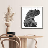 Theo The Black Cockatoo (B&W) (Square) Art Print