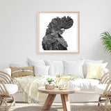 Theo The Black Cockatoo (B&W) (Square) Art Print