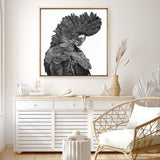 Theo The Black Cockatoo (B&W) (Square) Canvas Print