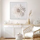 Cream White Dahlia Flower (Square) Canvas Print