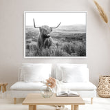 Highland Cow B&W Photo Canvas Print