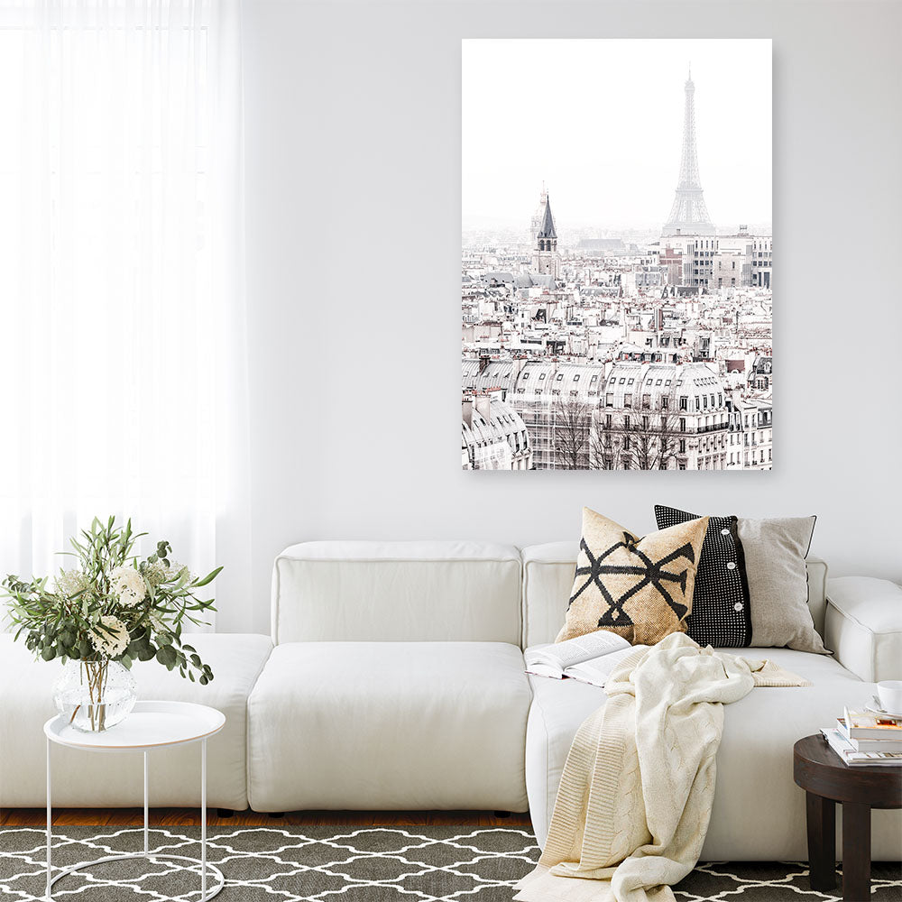 Shop Paris Rooftops Photo Canvas Print an Eiffel Tower France themed photography framed stretched canvas print from The Print Emporium wall artwork collection - Buy Australian made prints for the home and your interior decor space, TPE-747-CA-35X46-NF