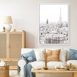 Shop Paris Rooftops Photo Canvas Print an Eiffel Tower France themed photography framed stretched canvas print from The Print Emporium wall artwork collection - Buy Australian made prints for the home and your interior decor space, TPE-747-CA-35X46-NF